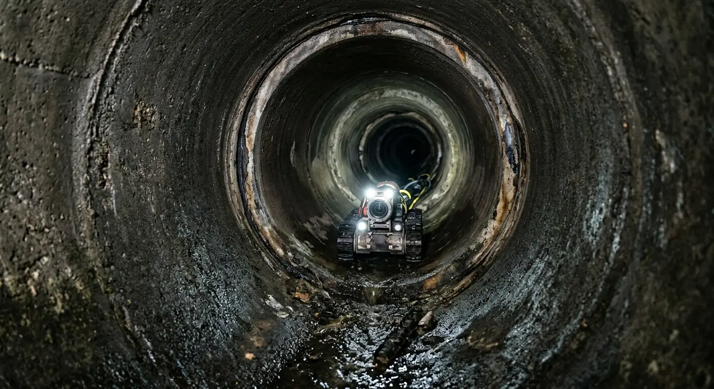 Robotic sewer camera inspecting pipe interior for Sewer Line Cleaning in Coral Hills